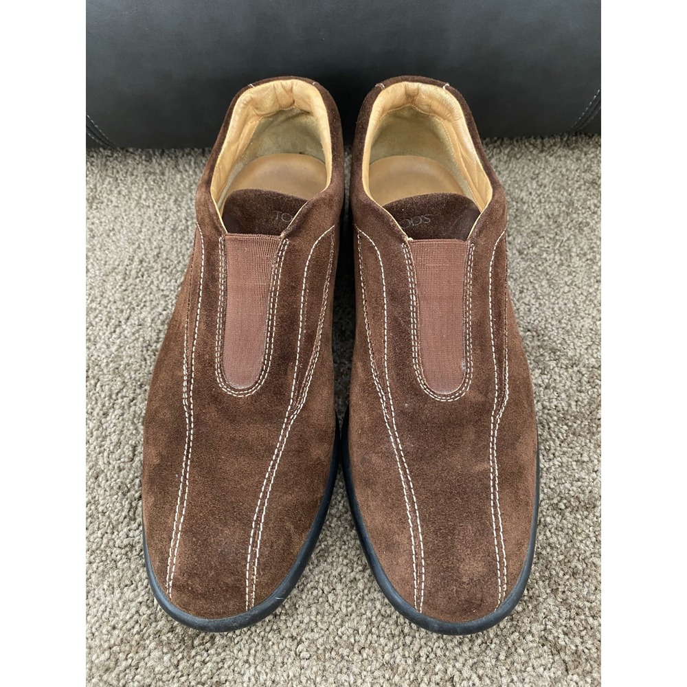Tod's‎ Loafer Men's US 8 Brown Suede Driving Shoe Front Panel Slip On Flat Shoes
